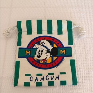 Disney Green and White Striped Pouch with Mickey Mouse Wet Bag New Vintage